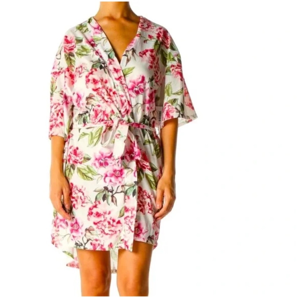 Show Me Your MuMu Pink Floral Kimono Lounge Vacation Bridal Resort Robe